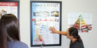 woman pointing at chart