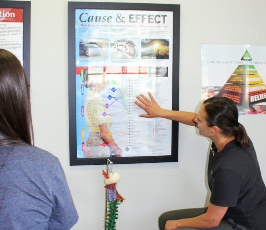 woman pointing at chart