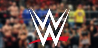 WWE logo over roster