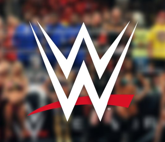WWE logo over roster